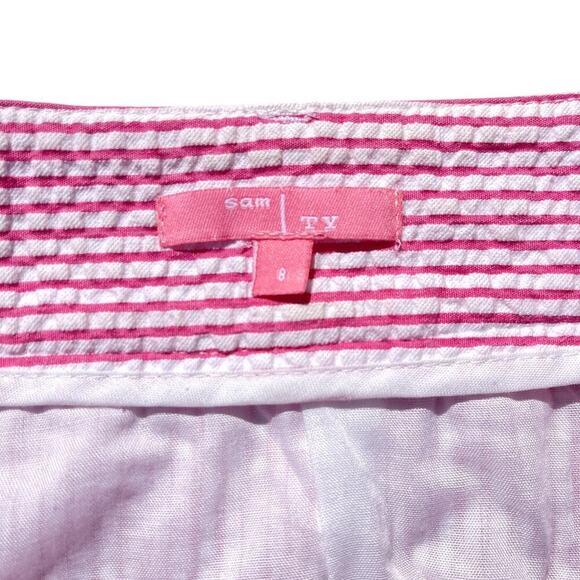 Sam TY Seersucker Ruffle Hem Pink White Stripped Skirt - Size 8 - Picture 4 of 9